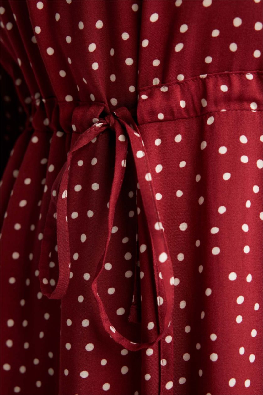 WOMAN Bordeaux Regular Fit Crew Neck Printed Viscose Dress