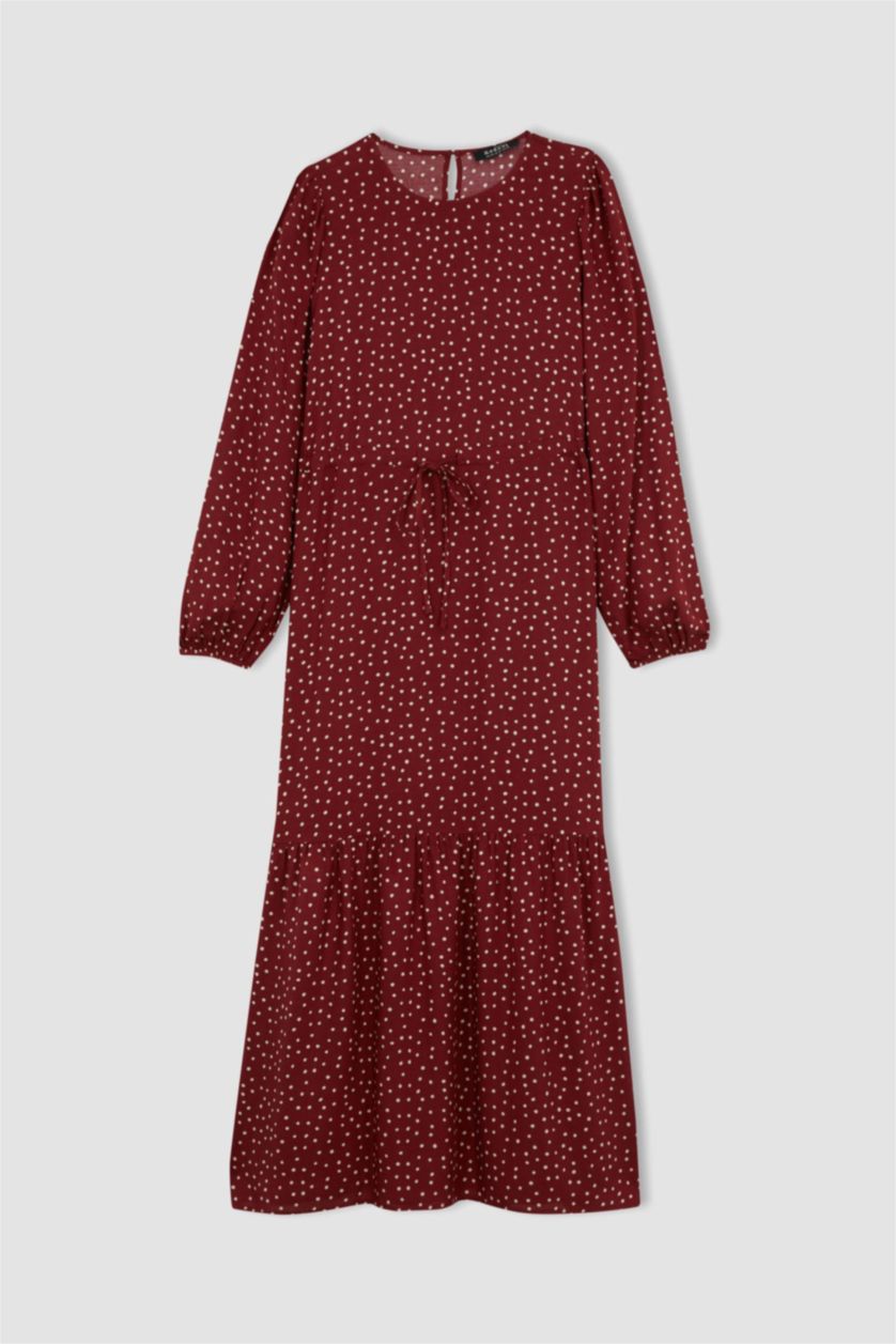 WOMAN Bordeaux Regular Fit Crew Neck Printed Viscose Dress