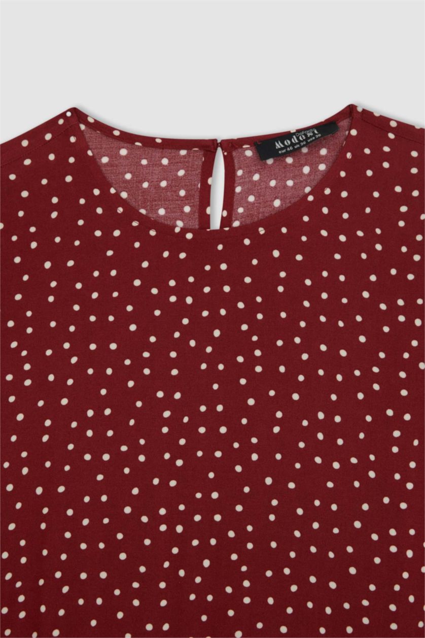 WOMAN Bordeaux Regular Fit Crew Neck Printed Viscose Dress