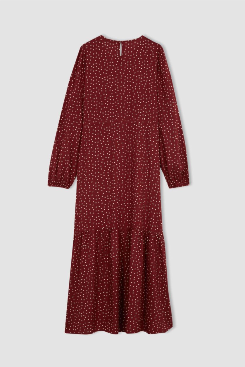 WOMAN Bordeaux Regular Fit Crew Neck Printed Viscose Dress
