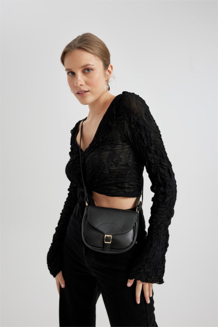 WOMAN Black Women Faux Leather Crossbody Bag