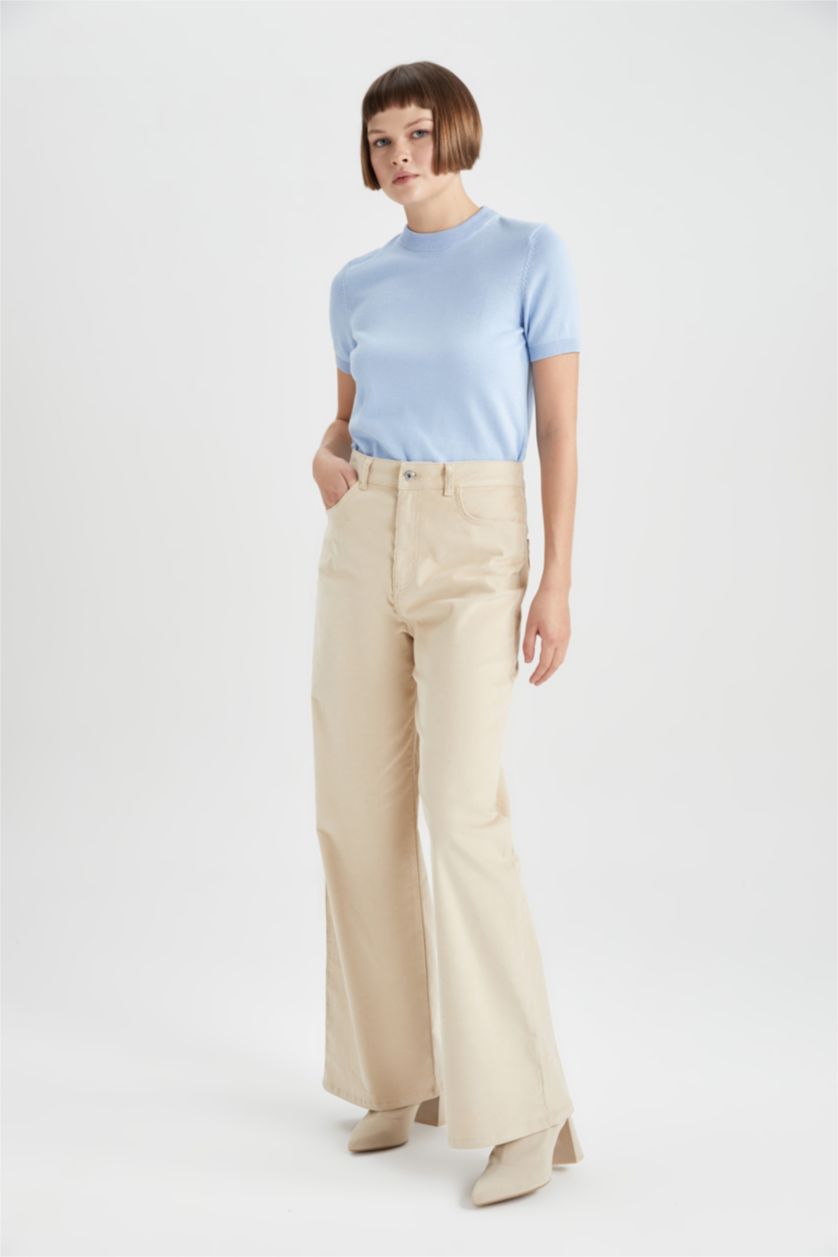 WOMAN Beige High Waist Wide Leg Trousers