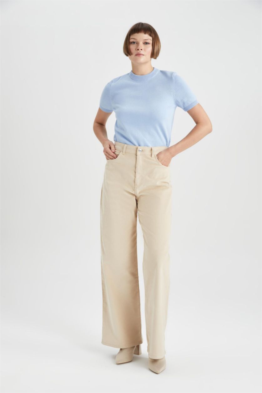WOMAN Beige Wide Leg Wide Leg Velvet Trousers