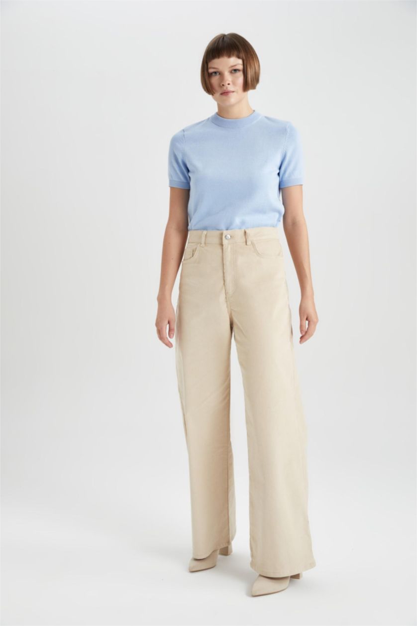 WOMAN Beige Wide Leg Wide Leg Velvet Trousers