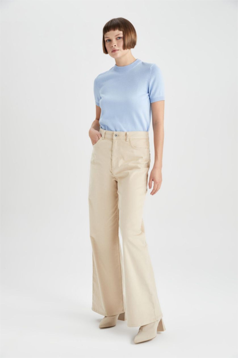 WOMAN Beige Wide Leg Wide Leg Velvet Trousers