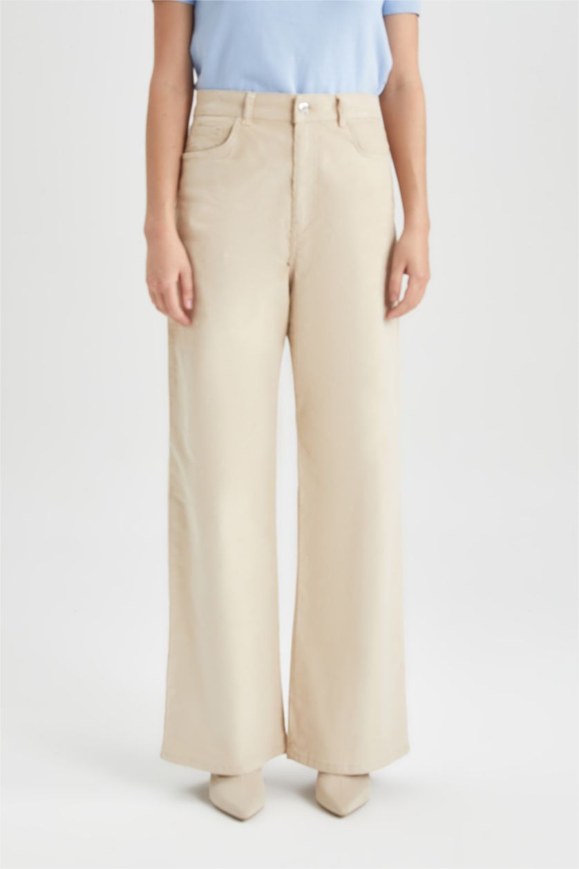 WOMAN Beige Wide Leg Wide Leg Velvet Trousers