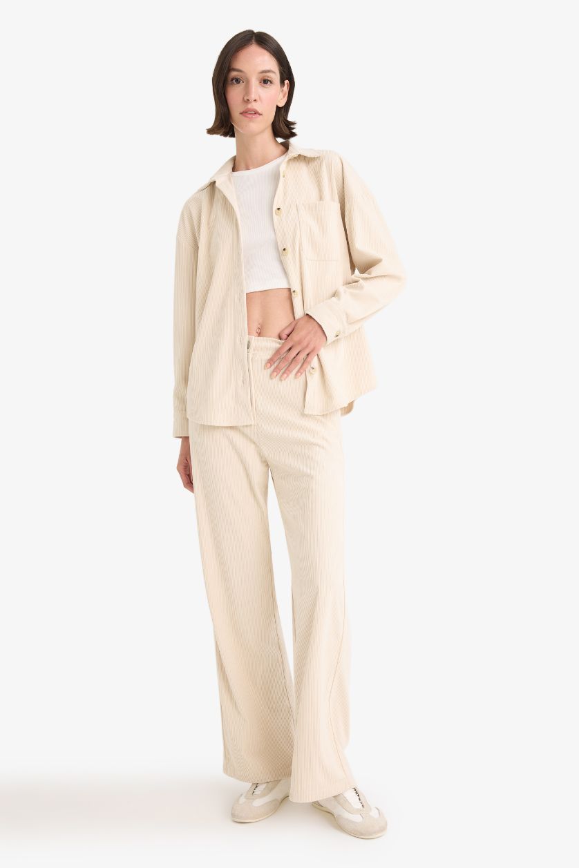 Woman Vison Straight Fit High Waist Wide Leg Corduroy Trousers