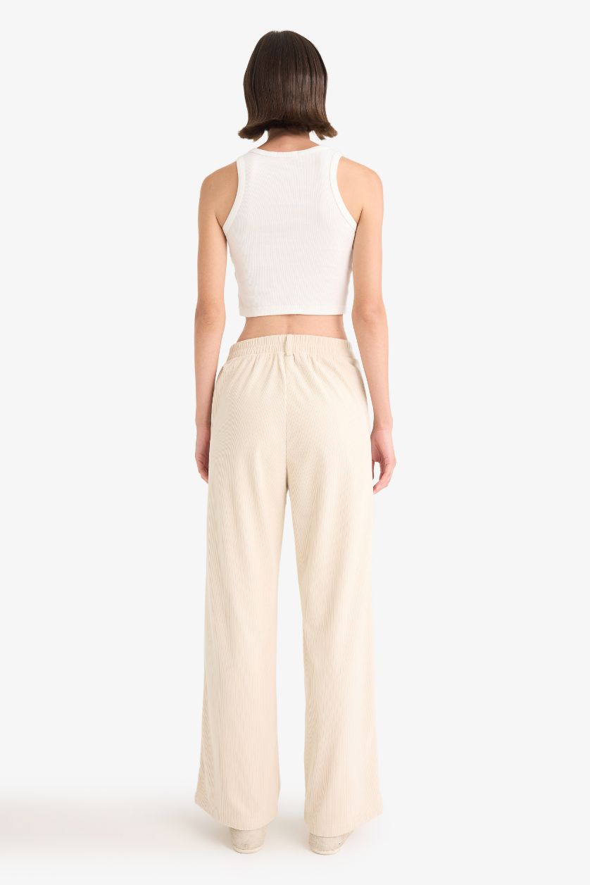 Woman Vison Straight Fit High Waist Wide Leg Corduroy Trousers