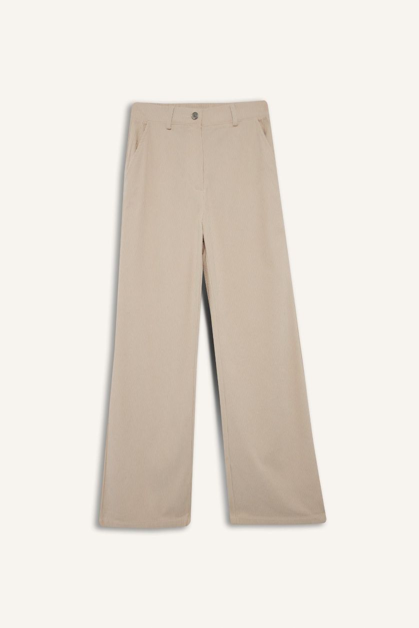 Woman Vison Straight Fit High Waist Wide Leg Corduroy Trousers