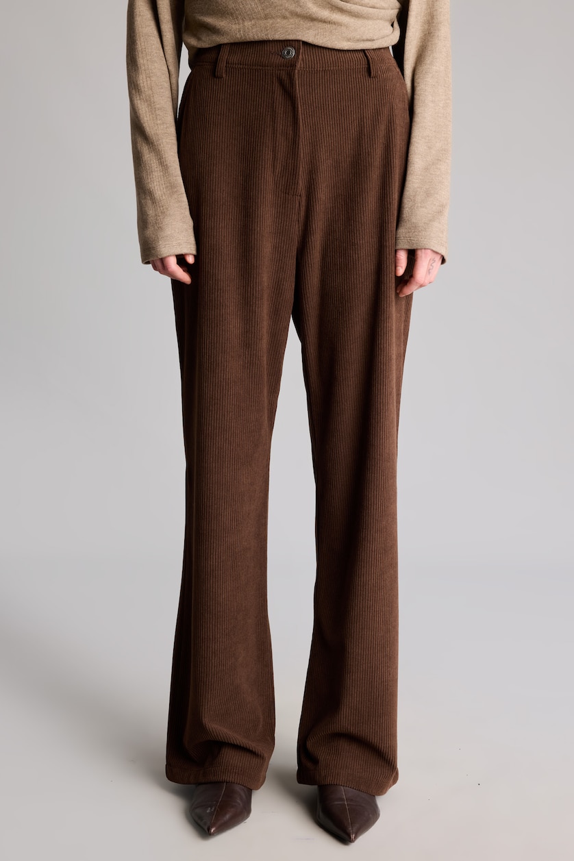 FEMME Marron Pantalon en velours côtelé large à taille haute Coupe droite