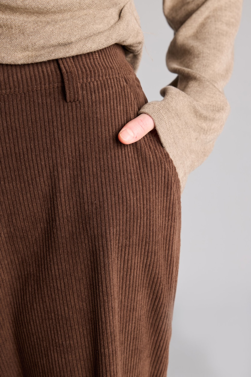FEMME Marron Pantalon en velours côtelé large à taille haute Coupe droite