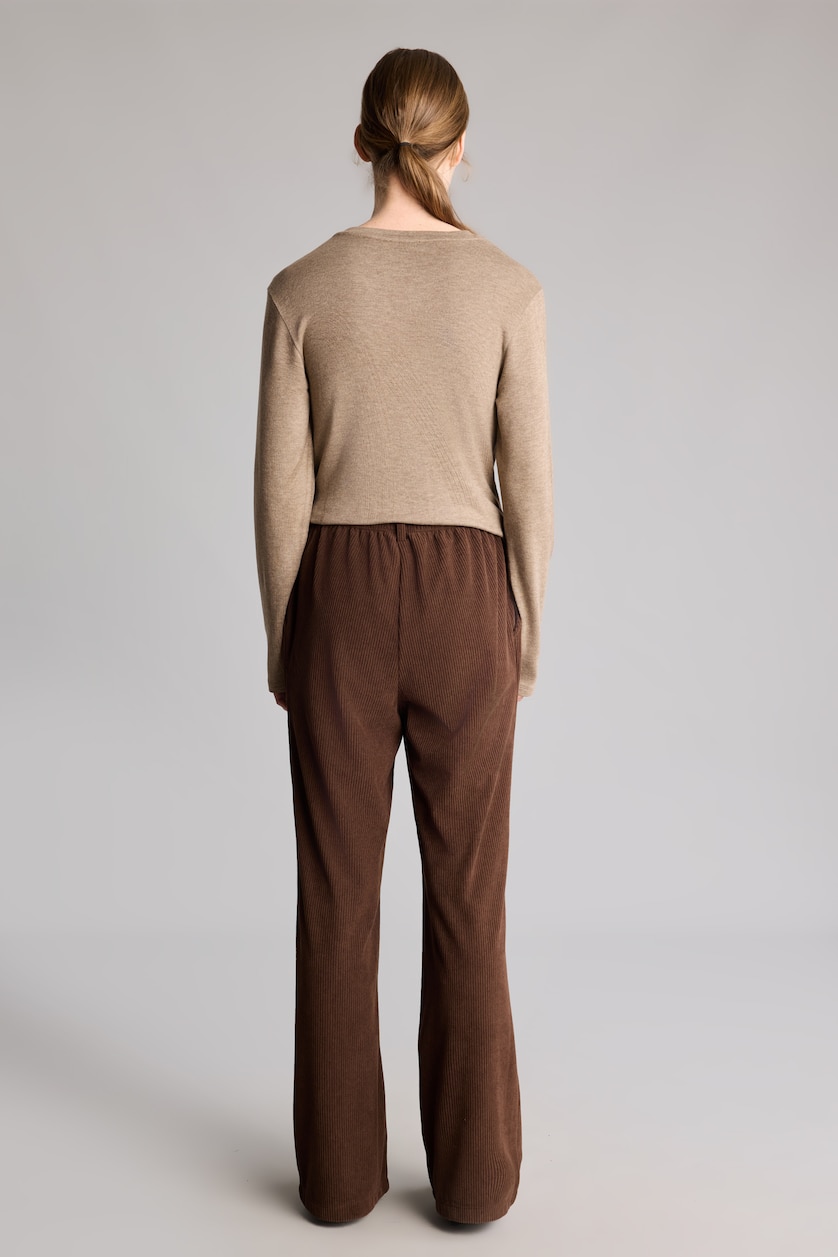 FEMME Marron Pantalon en velours côtelé large à taille haute Coupe droite