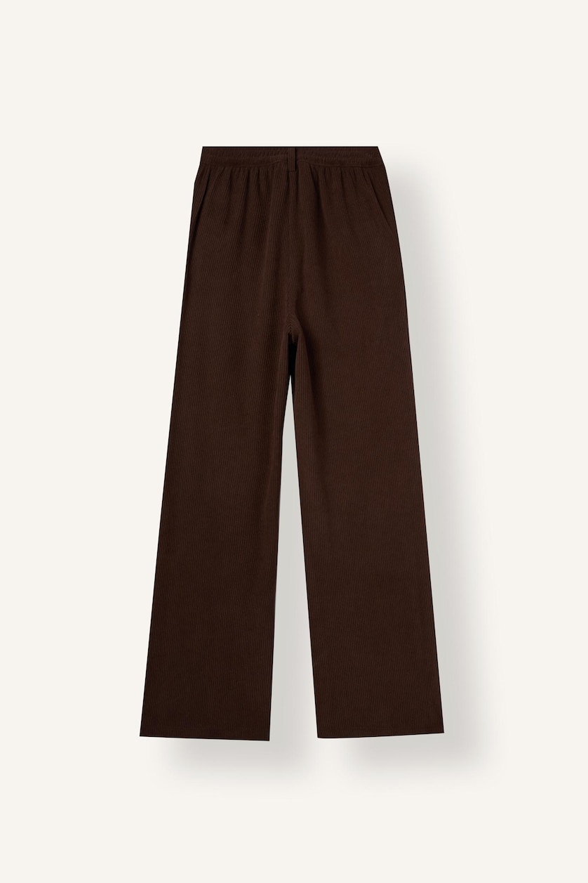 FEMME Marron Pantalon en velours côtelé large à taille haute Coupe droite