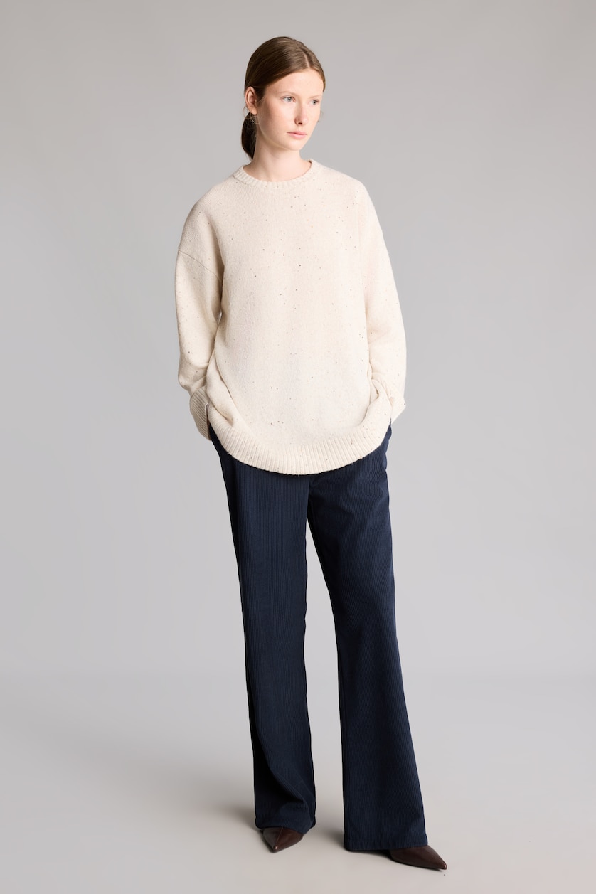 FEMME Marin Pantalon en velours côtelé lare à taille haute Coupe droite