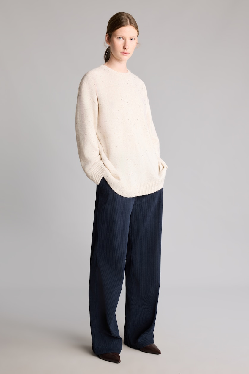 FEMME Marin Pantalon en velours côtelé lare à taille haute Coupe droite