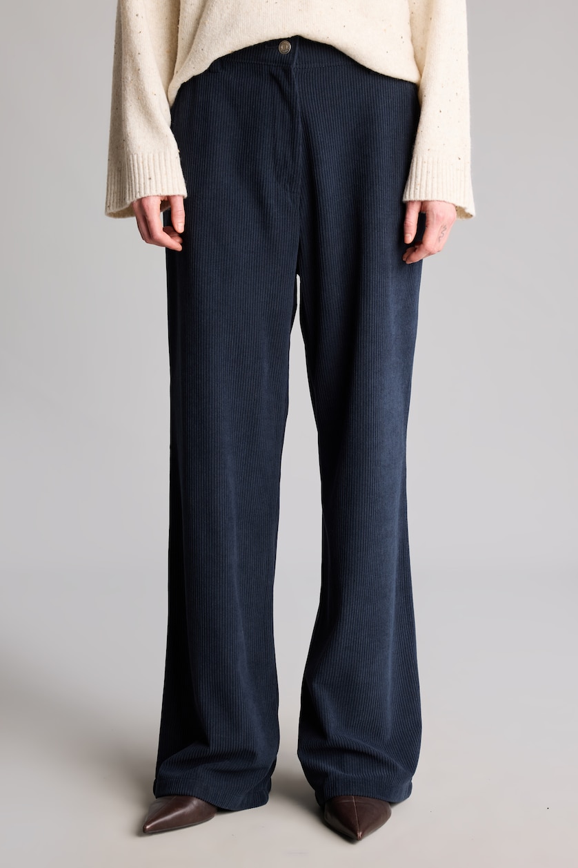 FEMME Marin Pantalon en velours côtelé lare à taille haute Coupe droite