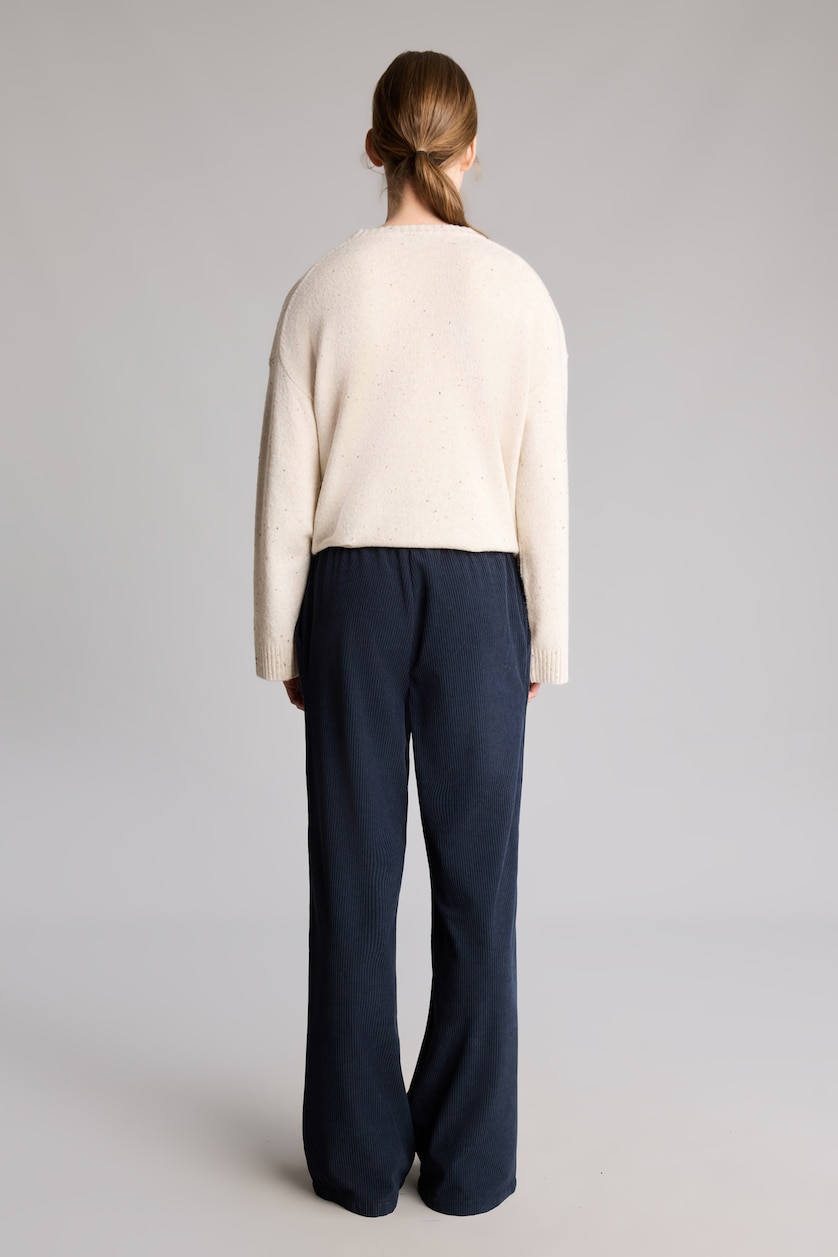 FEMME Marin Pantalon en velours côtelé lare à taille haute Coupe droite