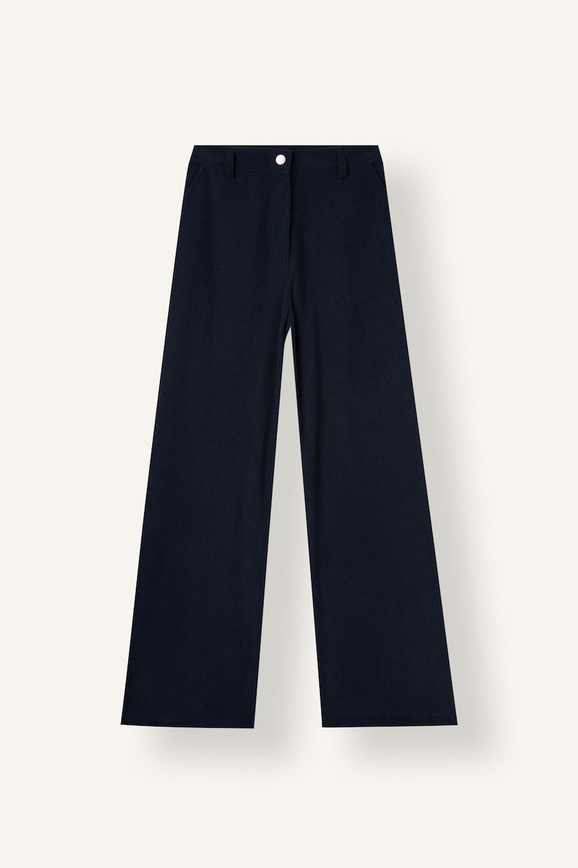 FEMME Marin Pantalon en velours côtelé lare à taille haute Coupe droite