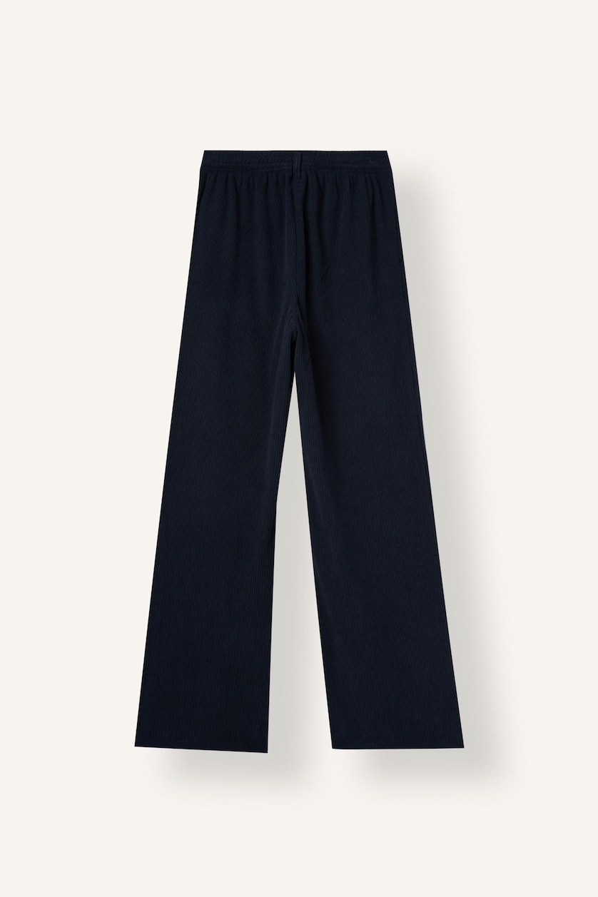 FEMME Marin Pantalon en velours côtelé lare à taille haute Coupe droite