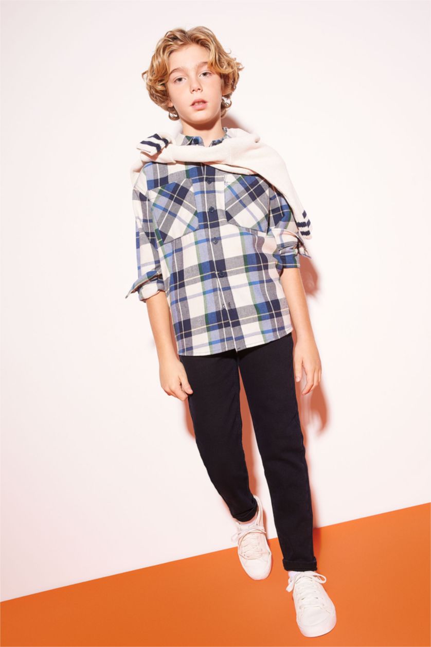 GARÇONS Marin Chemises à manches longues Flanelle Col Polo Garçon