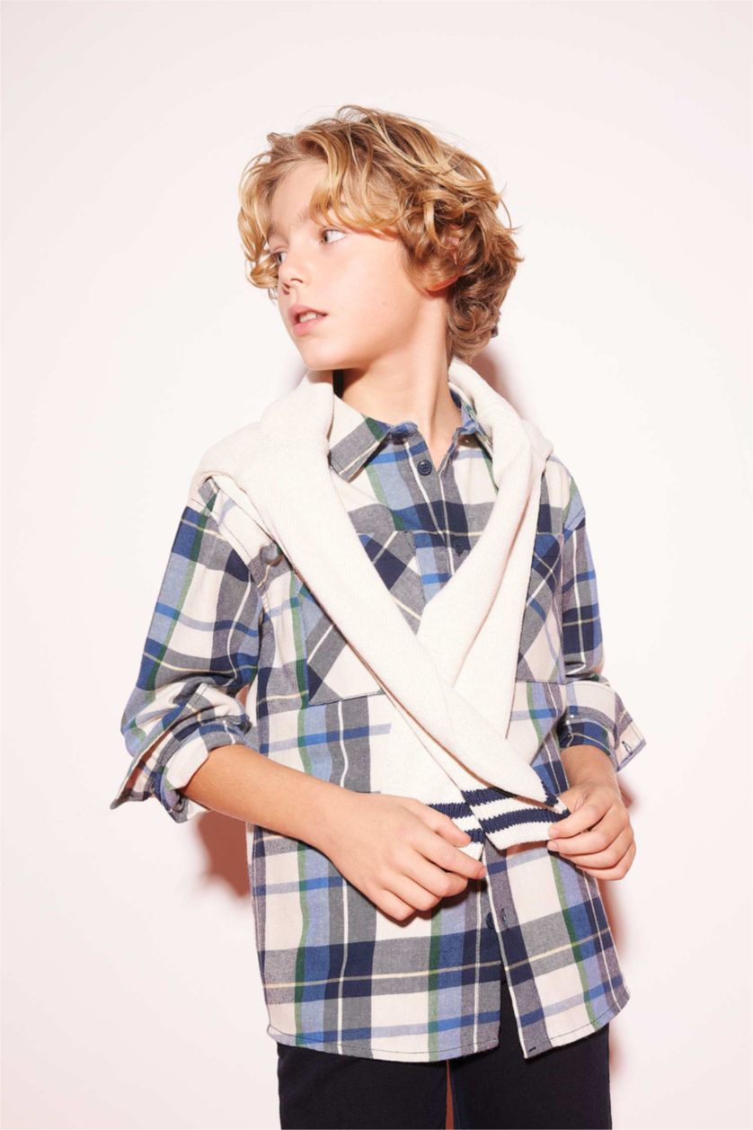 GARÇONS Marin Chemises à manches longues Flanelle Col Polo Garçon