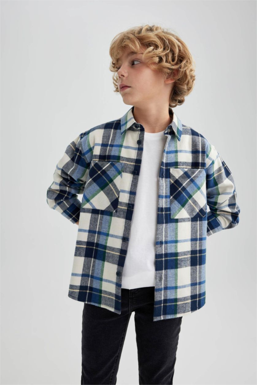 GARÇONS Marin Chemises à manches longues Flanelle Col Polo Garçon