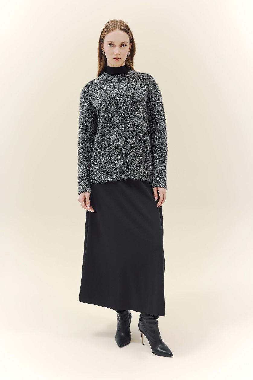 WOMAN Black A Cut Crepe Knitted Skirt