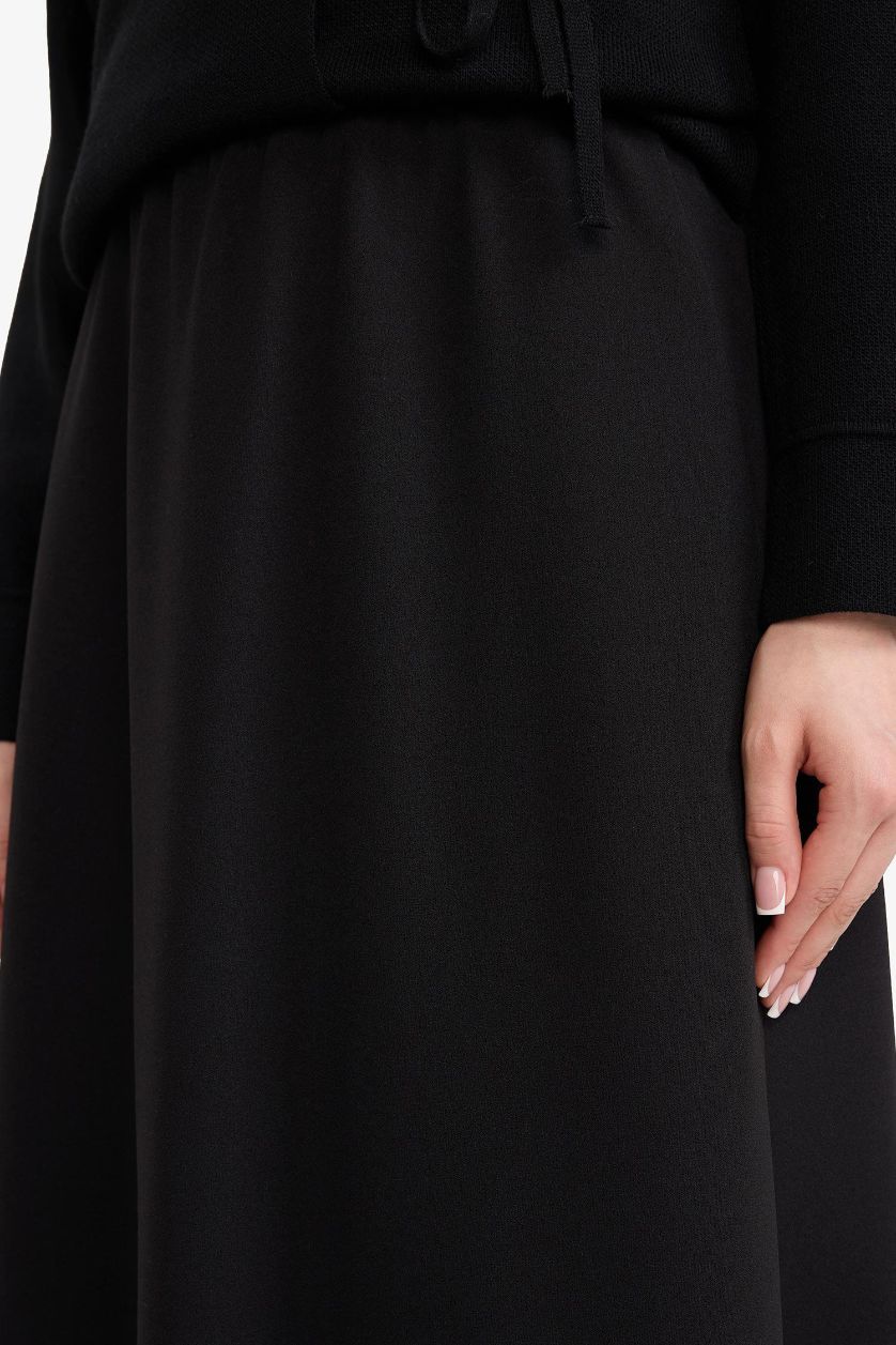 WOMAN Black A Cut Crepe Knitted Skirt
