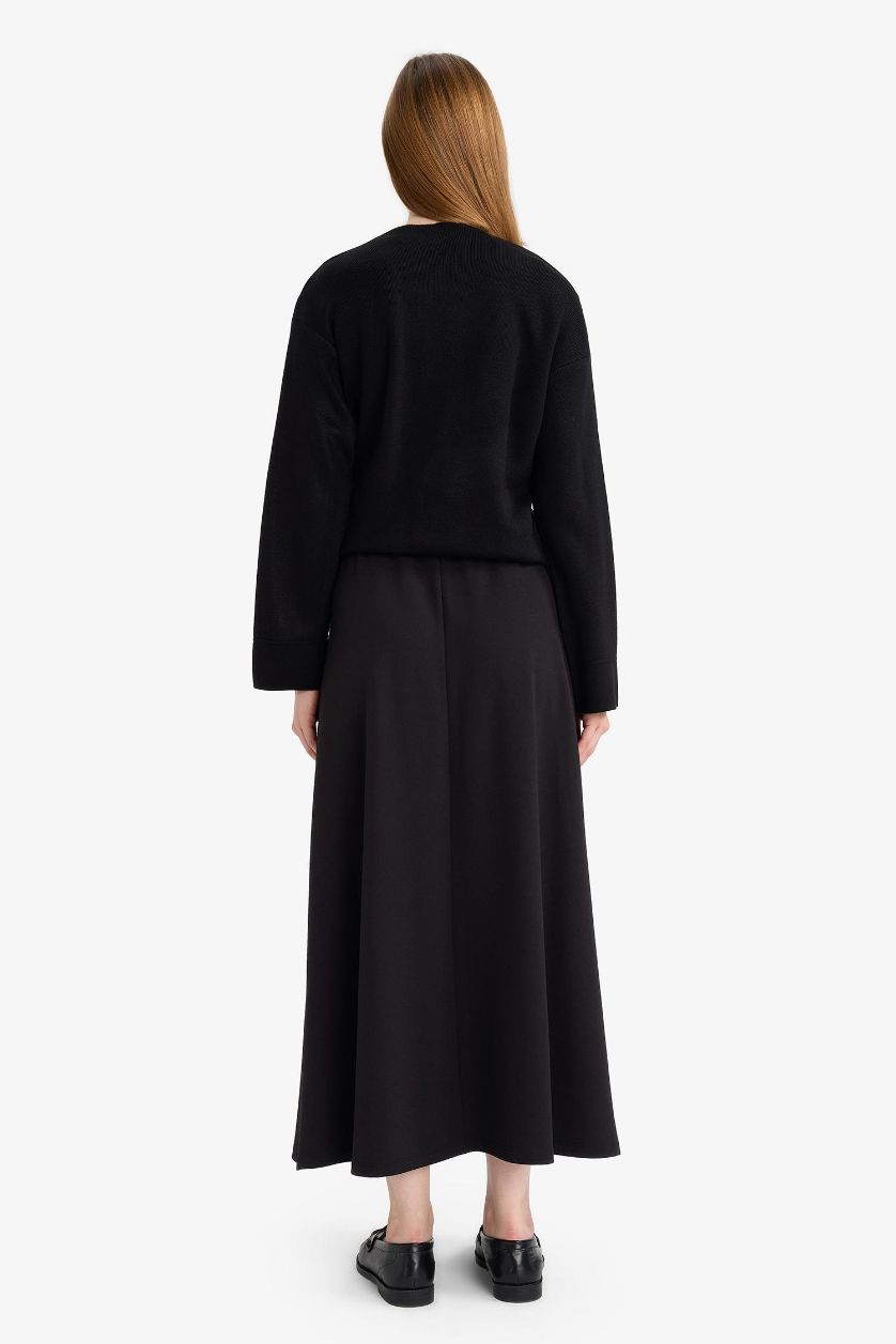 WOMAN Black A Cut Crepe Knitted Skirt