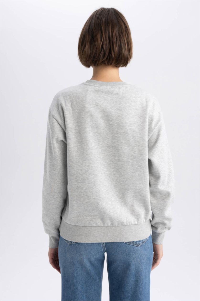 حريمي ميلانج رمادي سويت شيرت قصة عادية برقبة مستديرة