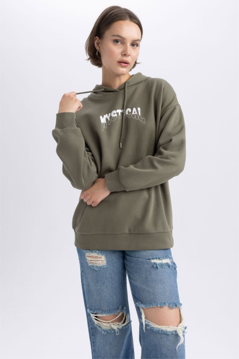 FEMME Kaki Sweat- Shirt Coupe Oversize Encapuchonné