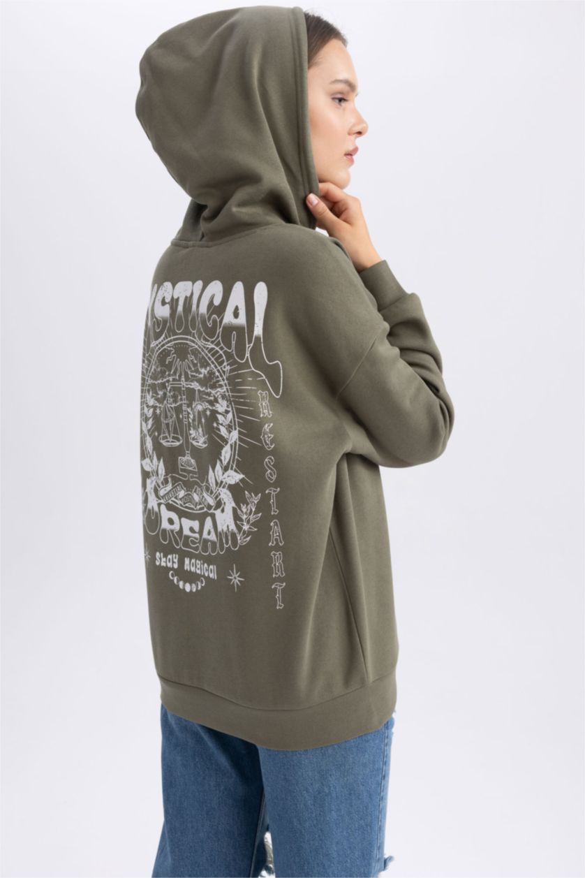 FEMME Kaki Sweat- Shirt Coupe Oversize Encapuchonné