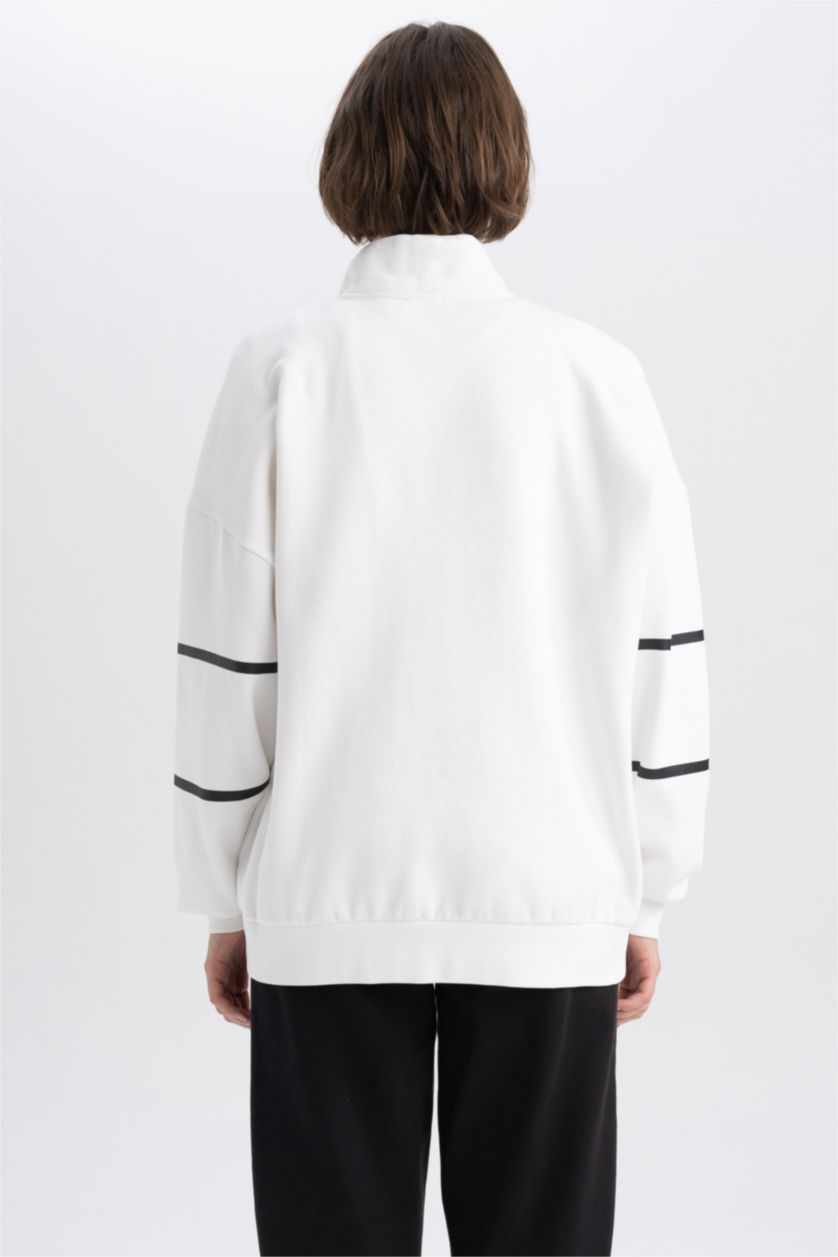 Жіночий Кремовий Світшот оверсайз на блискавці з принтом з товстої тканини для жінок