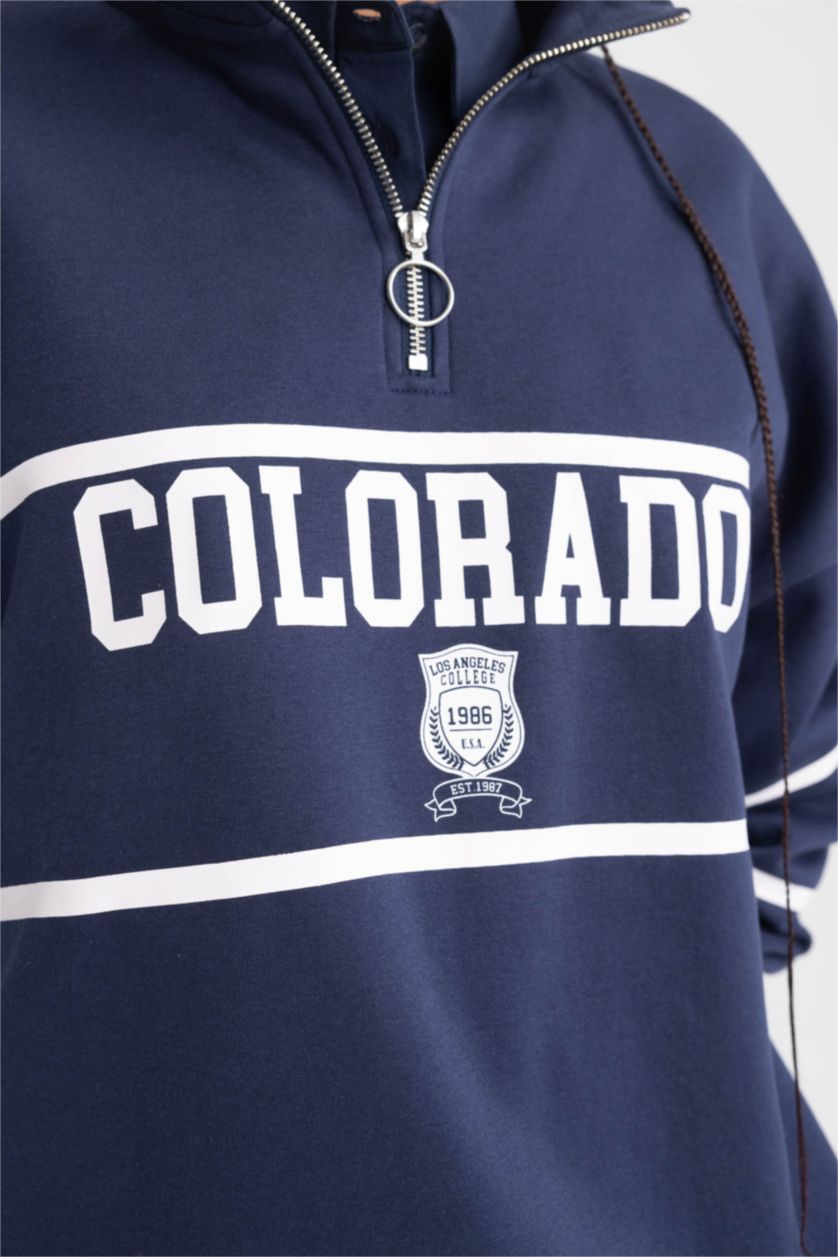 Жіночий Синій Світшот оверсайз на блискавці з принтом з товстої тканини для жінок