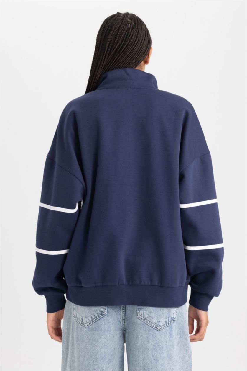 Жіночий Синій Світшот оверсайз на блискавці з принтом з товстої тканини для жінок