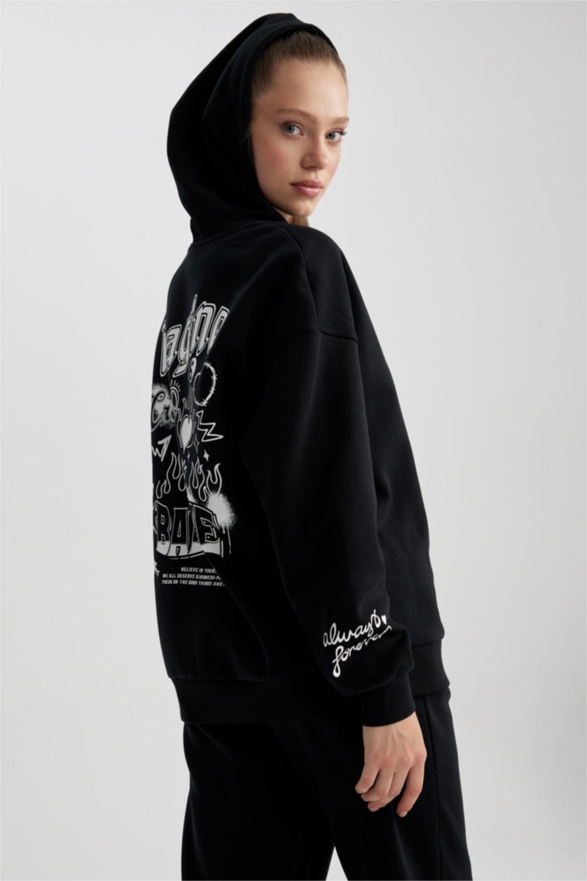 FEMME Noir Sweat- Shirt Coupe Oversize Imprimé