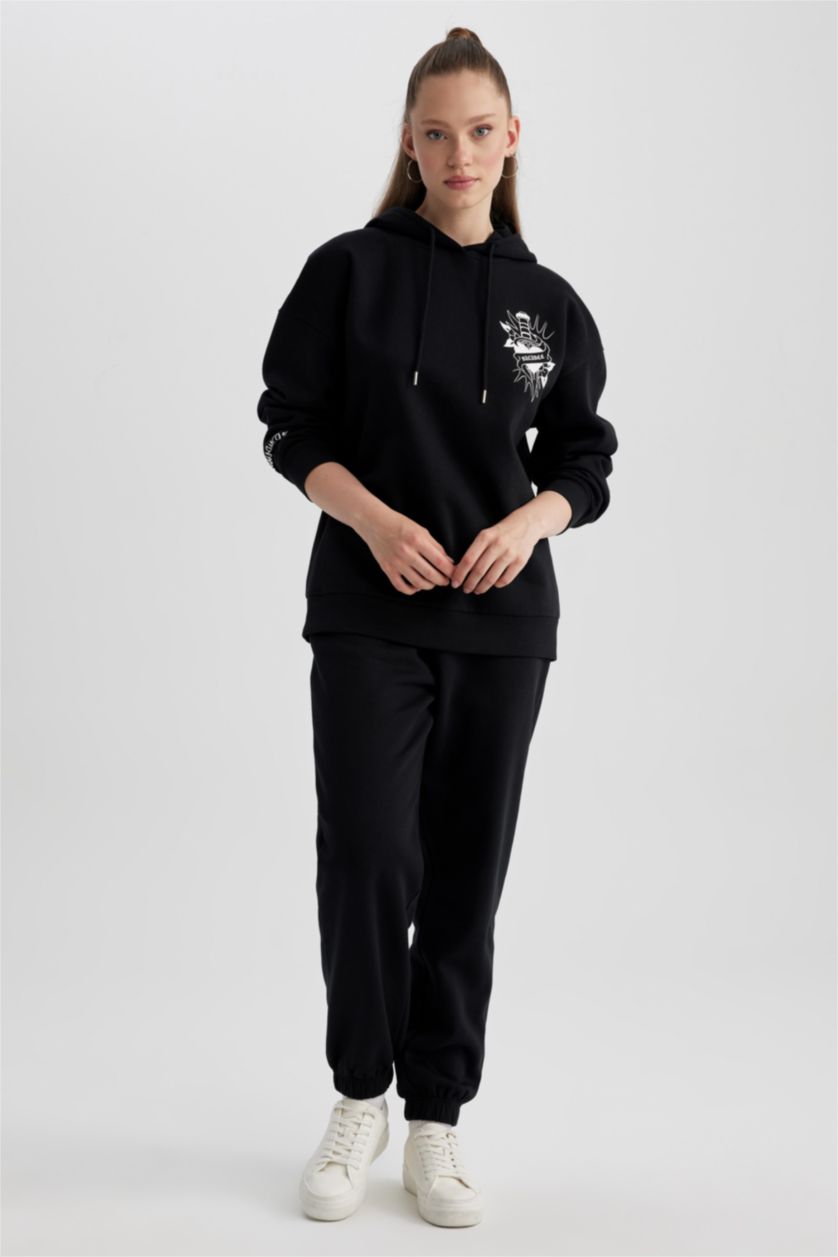 FEMME Noir Sweat- Shirt Coupe Oversize Imprimé