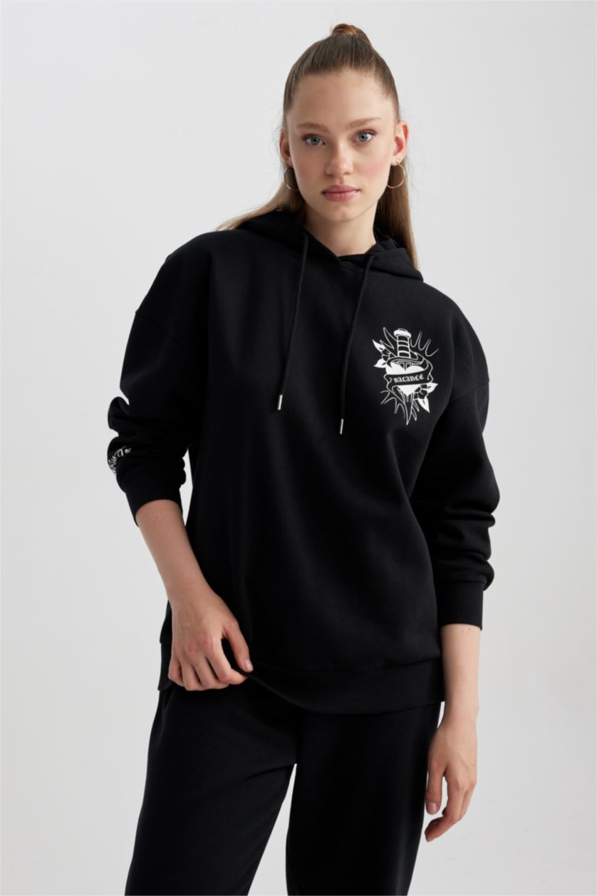 FEMME Noir Sweat- Shirt Coupe Oversize Imprimé