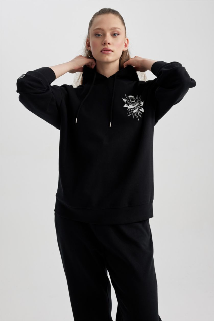 FEMME Noir Sweat- Shirt Coupe Oversize Imprimé