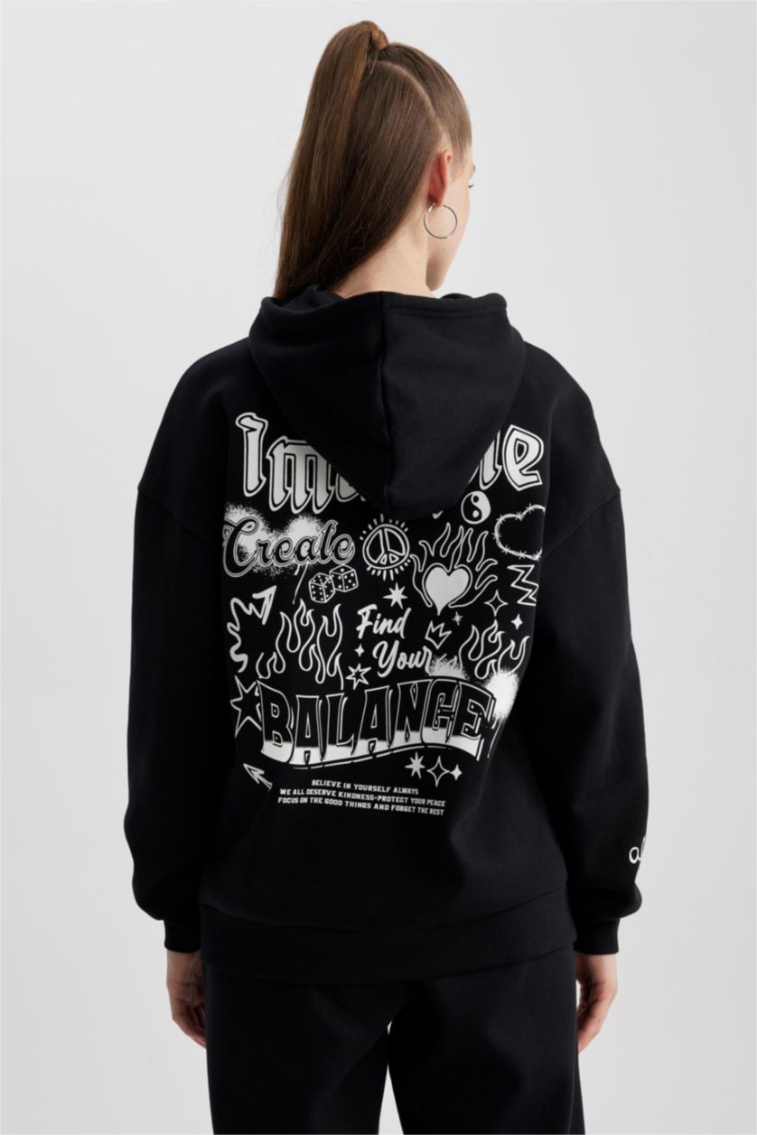 FEMME Noir Sweat- Shirt Coupe Oversize Imprimé