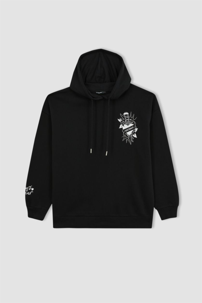 FEMME Noir Sweat- Shirt Coupe Oversize Imprimé