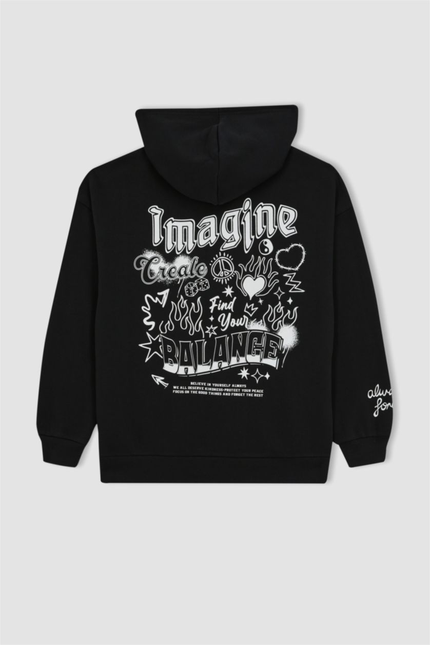 FEMME Noir Sweat- Shirt Coupe Oversize Imprimé