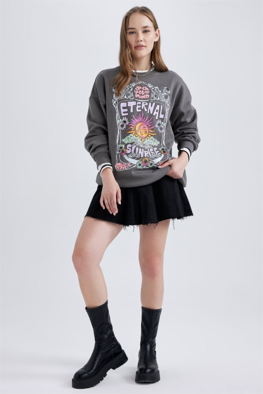 FEMME Gris Foncé Sweat- Shirt Coupe Oversize Imprimé