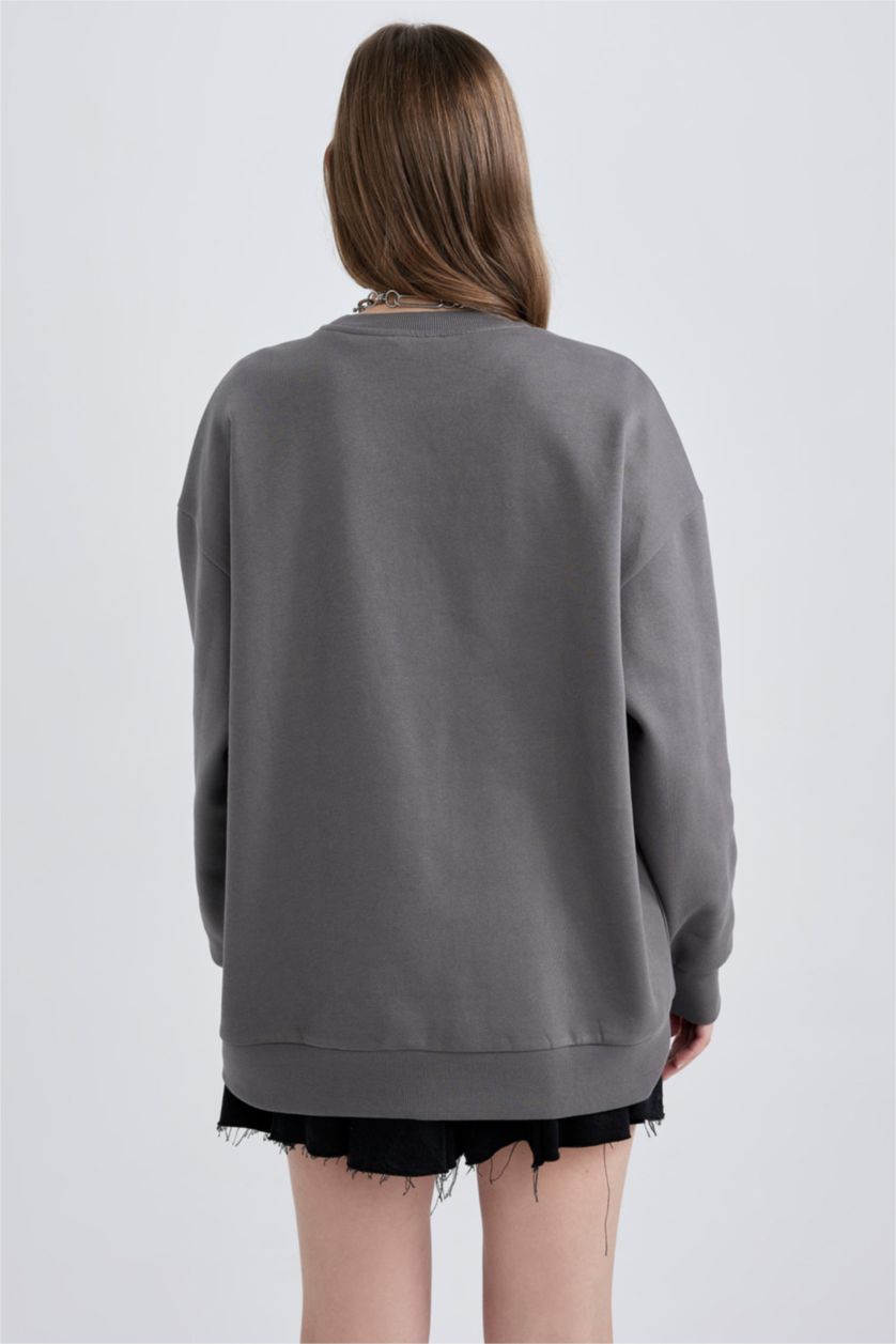 FEMME Gris Foncé Sweat- Shirt Coupe Oversize Imprimé