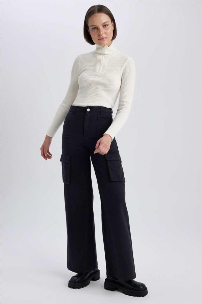 FEMME Noir Pantalon Coton Gabardine