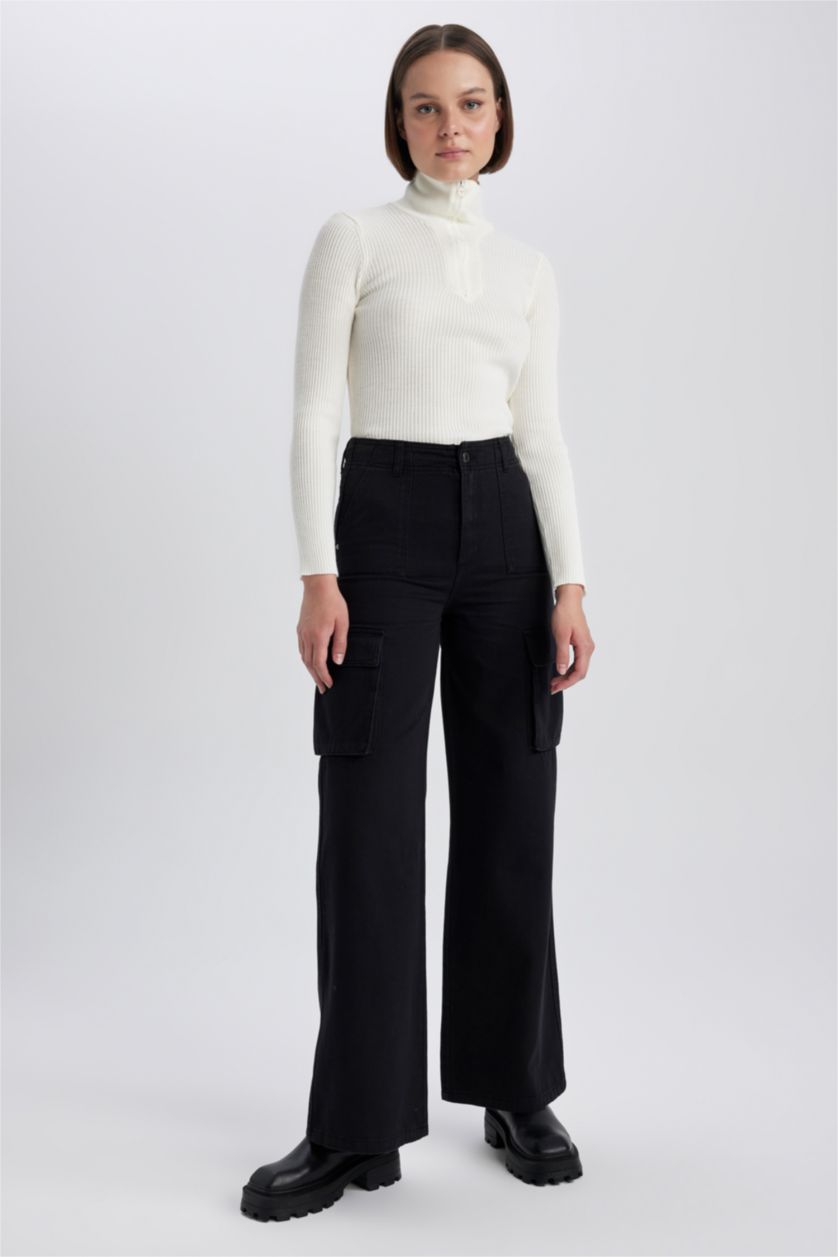 FEMME Noir Pantalon Coton Gabardine