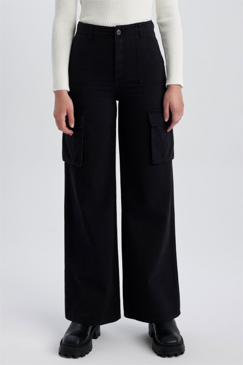 FEMME Noir Pantalon Coton Gabardine