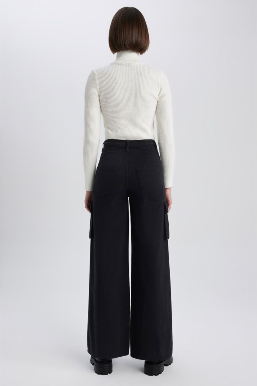 FEMME Noir Pantalon Coton Gabardine