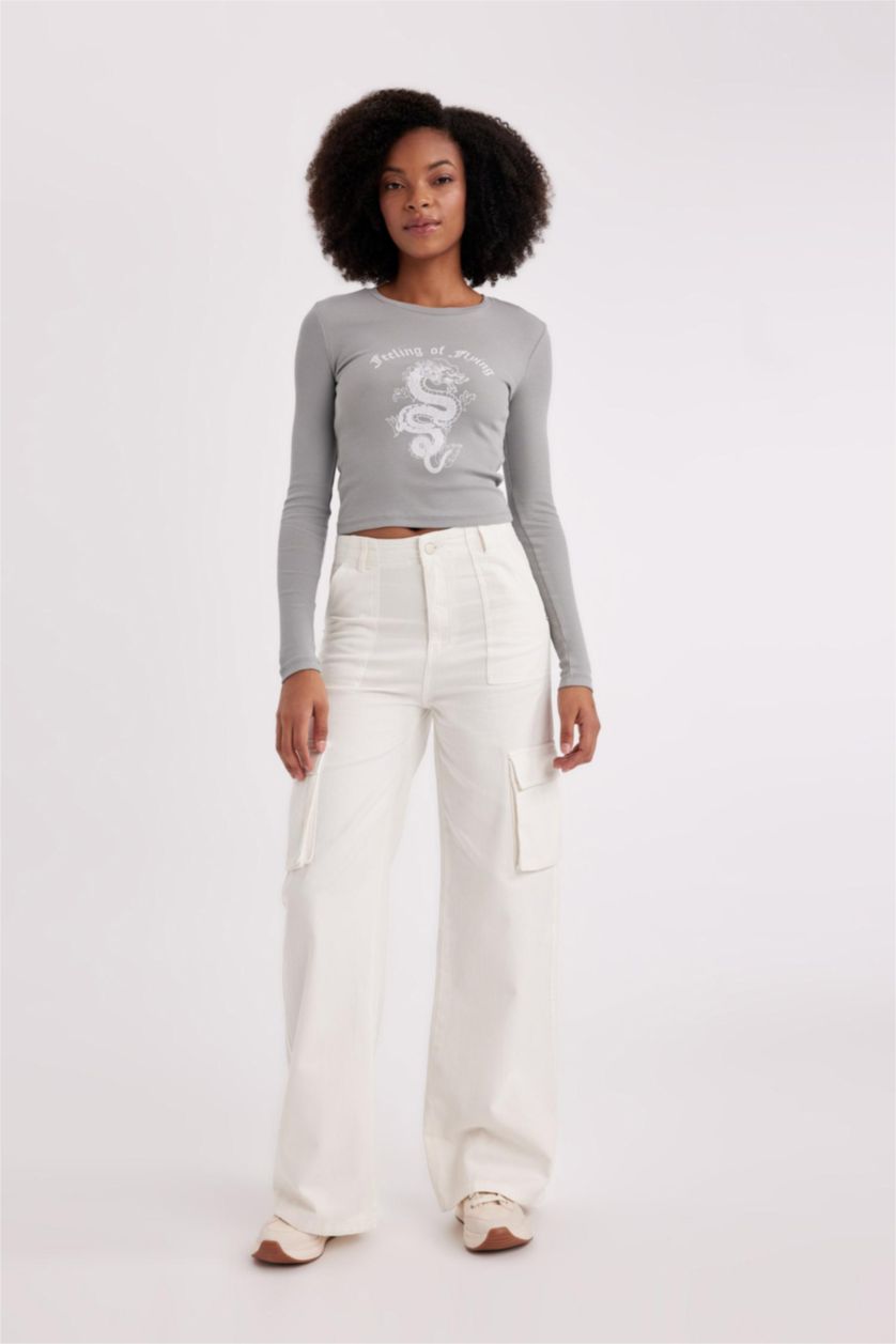 Женщины Бежевый Wide Leg Cargo из габардина