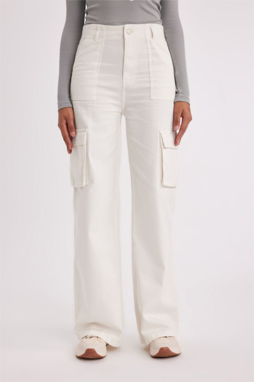 Женщины Бежевый Wide Leg Cargo из габардина